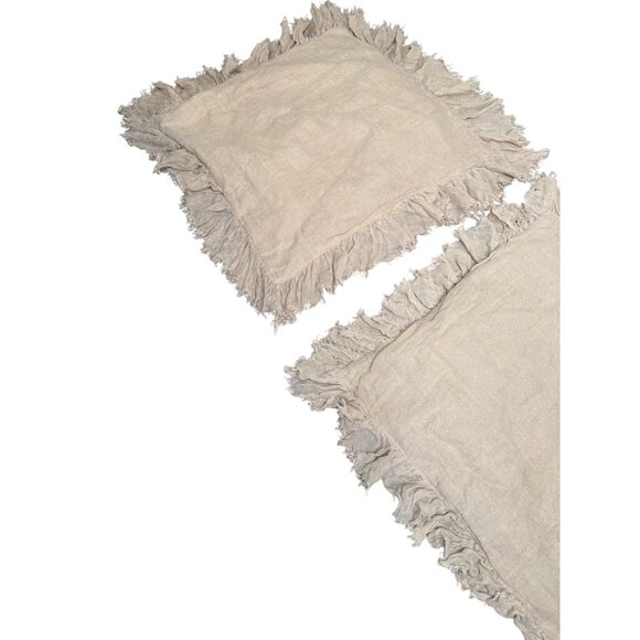 2 Wamsutta Vintage 1846 Beige Frayed Ruffle  Linen Euro Pillow Shams Boho Chic - Picture 7 of 15